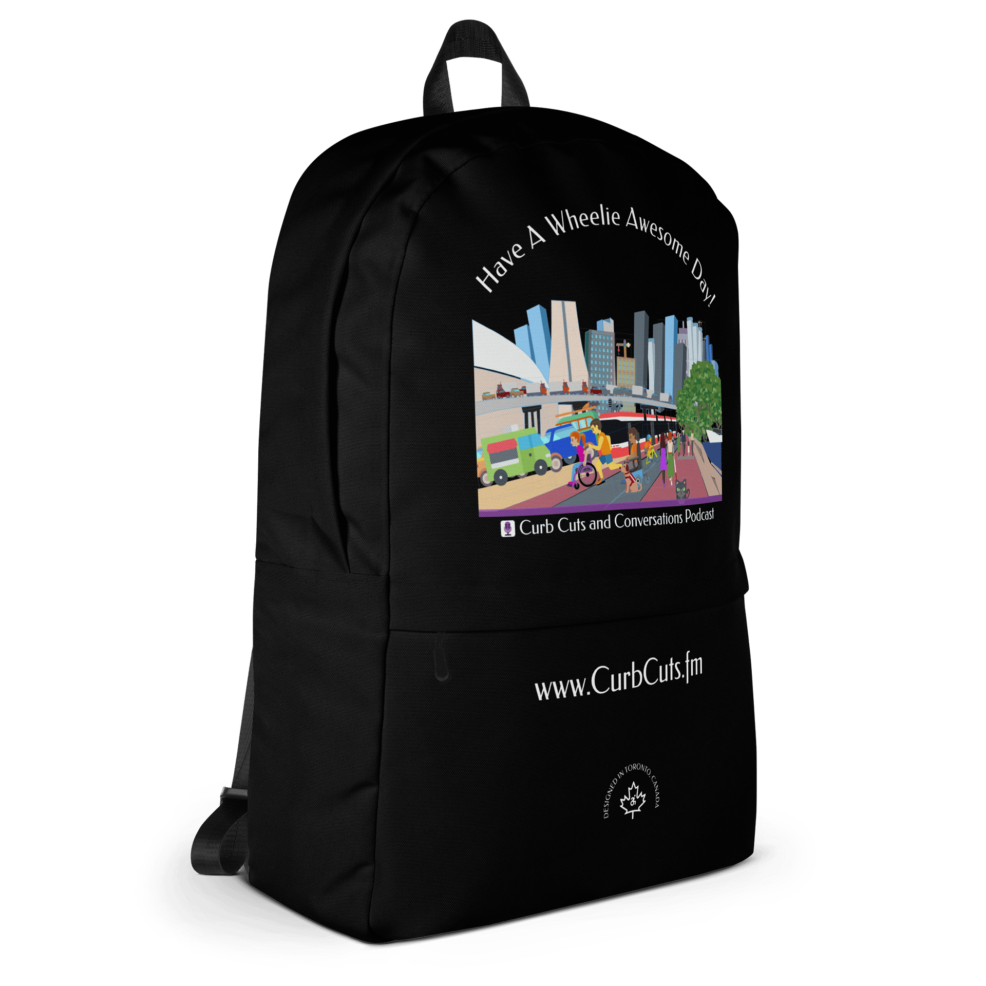 Curb Cuts and Conversations (Queen's Quay, Toronto Design): Backpack with Laptop Pocket, Black product image (3)