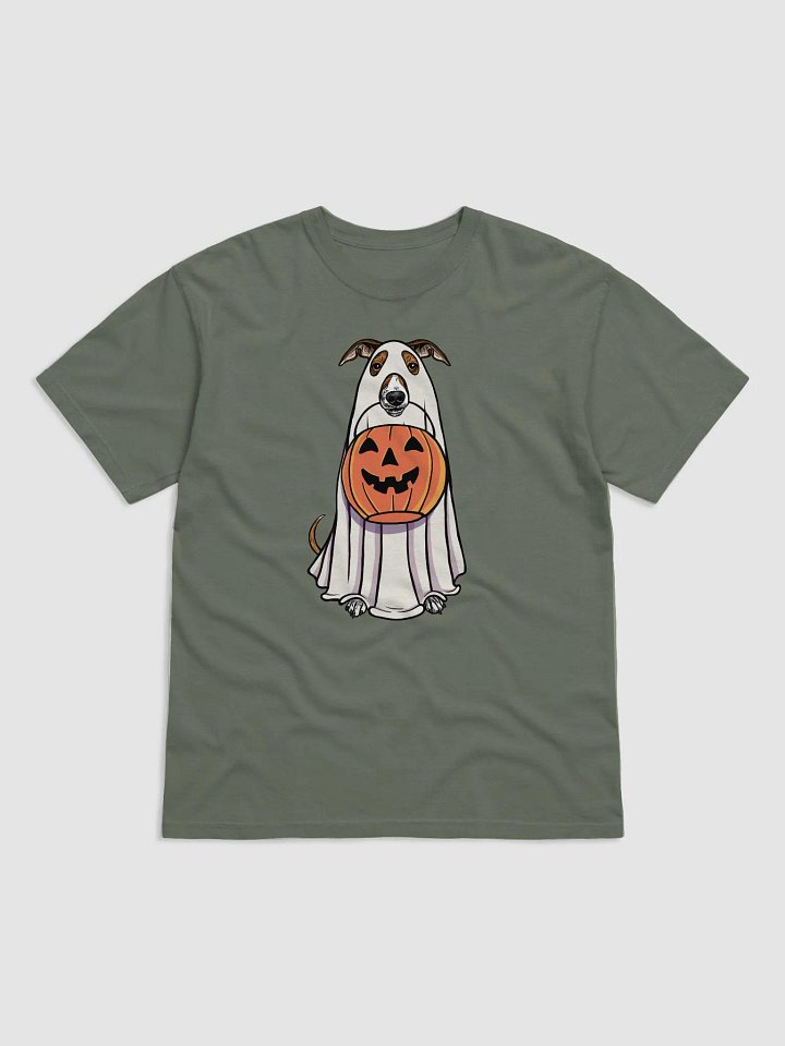 Funny Halloween Italian Greyhound(Sable) T-Shirt | Funny Iggy Wearing a Ghost Costume and Holding a Pumpkin Basket product image (1)