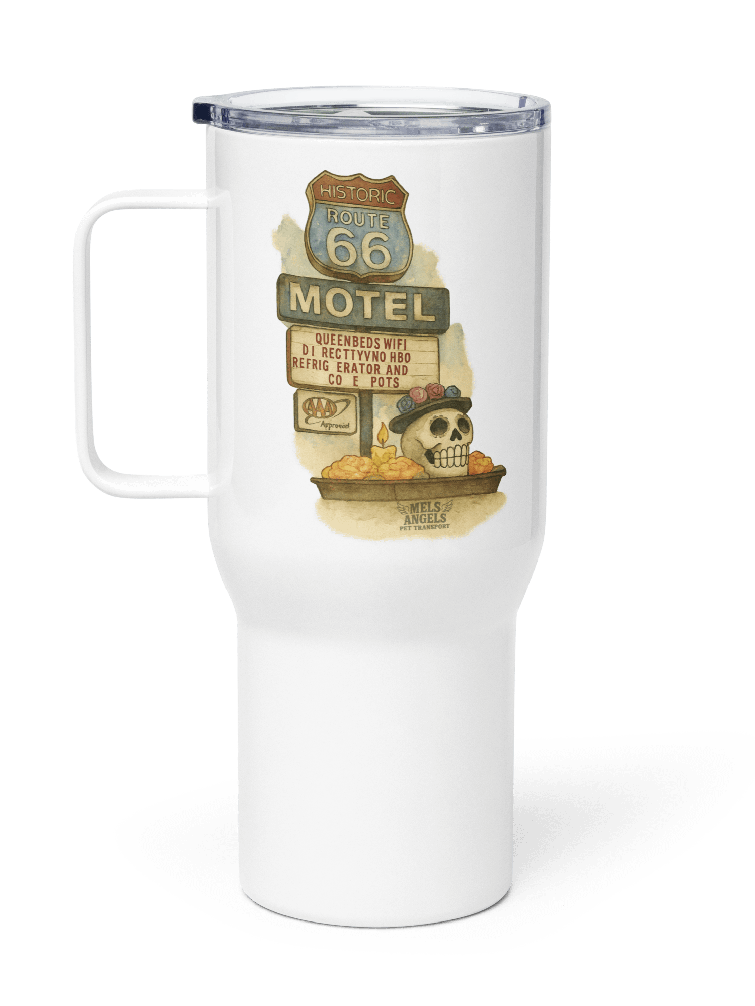 Route 66 Day of the Dead Travel Mug – Mel’s Angels Motel Skull Día de los Muertos Tumbler product image (5)