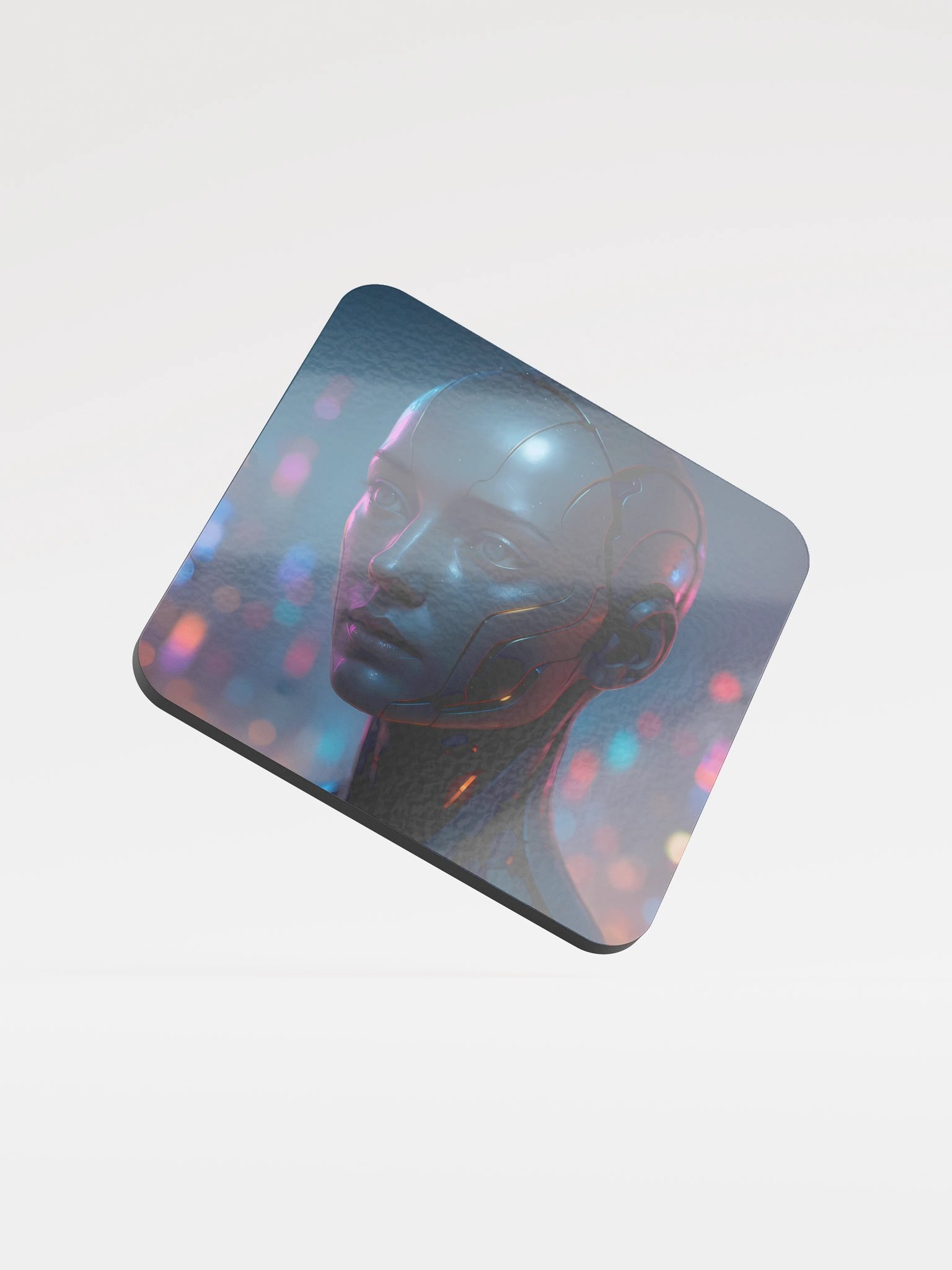 Cyberpunk Android Woman Coaster - Eco-Friendly Cork & MDF Drink Coaster with Gloss Finish product image (1)