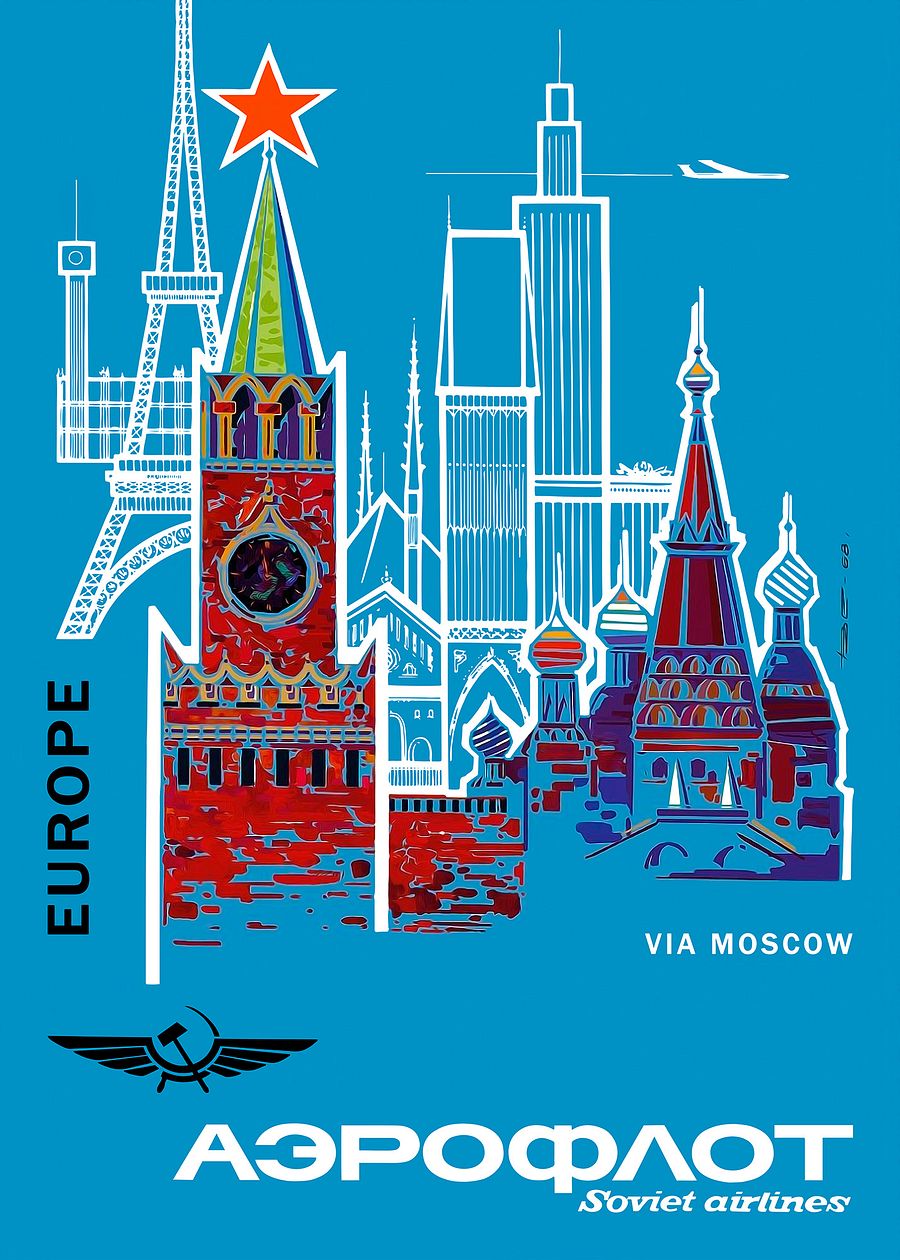 Aeroflot, USSR 1968, Airlines retro travel — vintage travel poster product image (3)