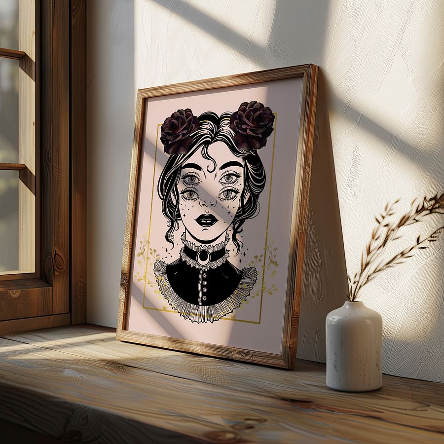 Four Eyed Witch Portrait Gothic Art Print product image (5)