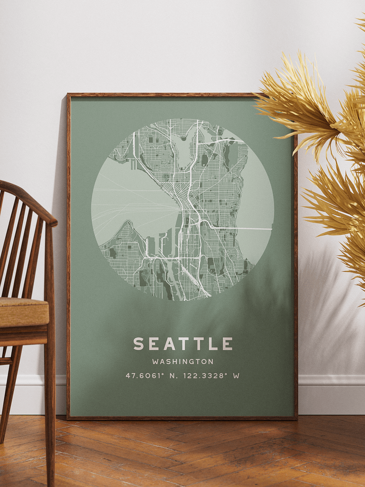 Seattle Street Map Poster – Sage Green Minimalist Circular City Art product image (1)