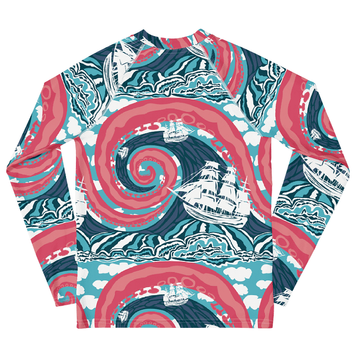 Boys' | YOUTH | Rash Guard | Kraken Vibes, Nautical Adventure | Coastal Swim Shirt for Kids | UV Protection Activewear product image (2)