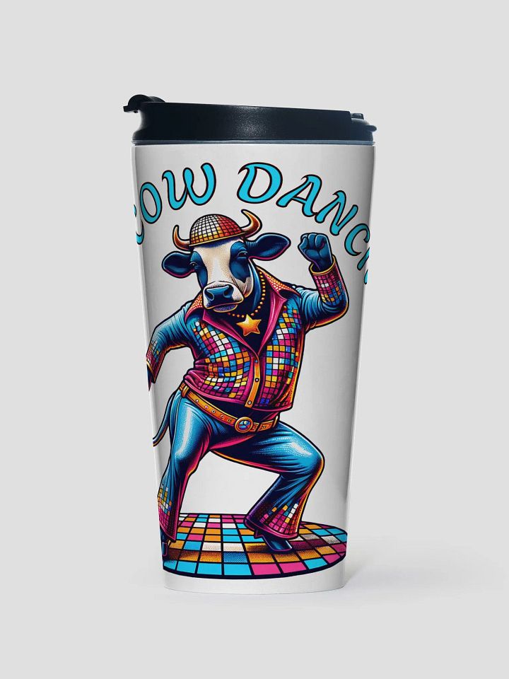 Vibrant Disco Dancing Cow Travel Mug - Perfect for On-the-Go Fun product image (1)
