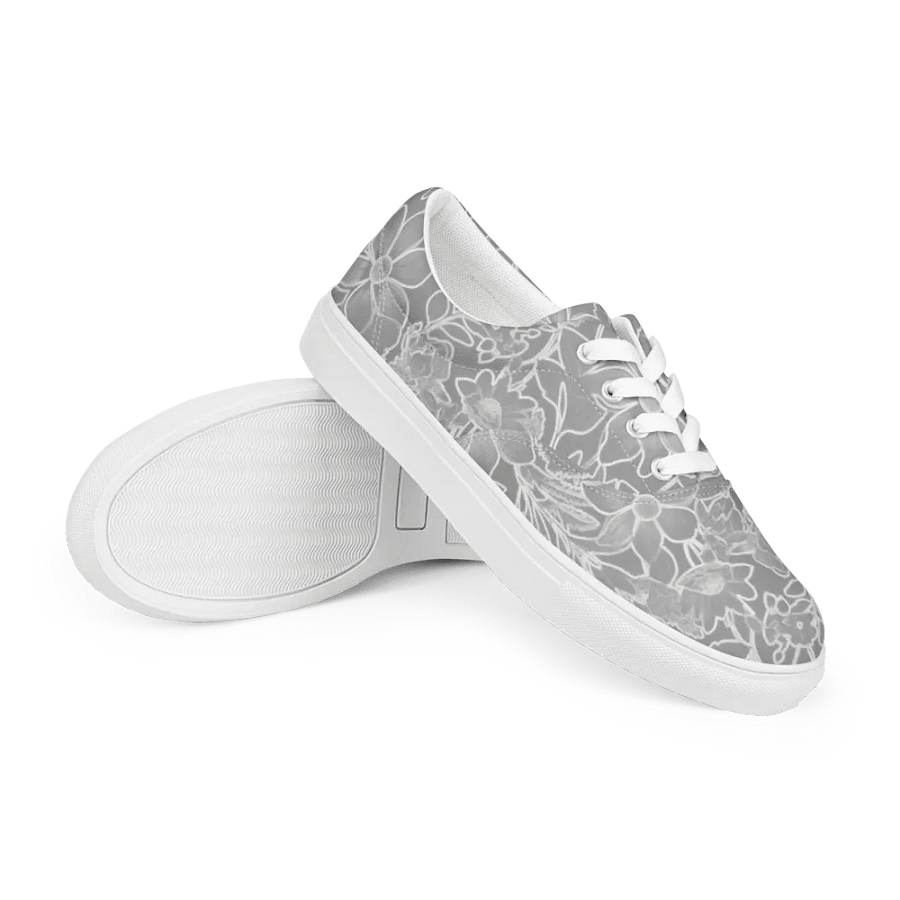 Line art Gray and White Floral/Women's Lace-Up Canvas Shoes by Allcolor product image (10)