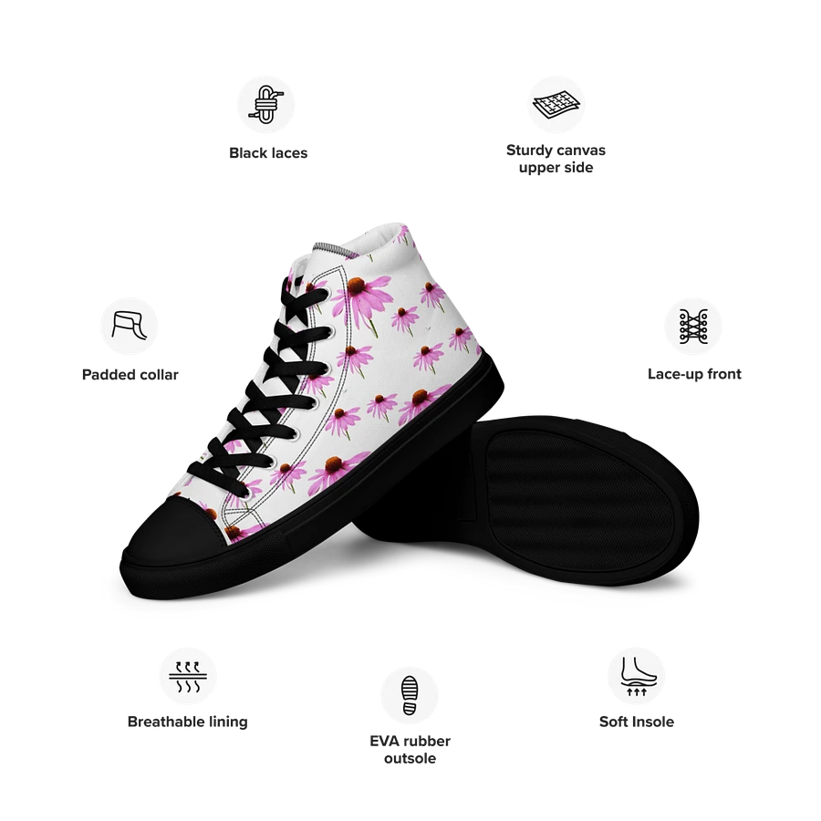 Abstract Delicate Pink Repeating Cone Flowers Women's Black Toe High Top Canvas Shoes product image (39)