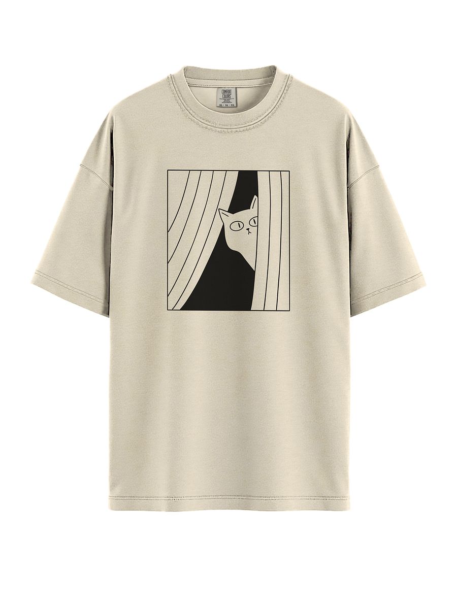 Peeking Cat Window T-Shirt – Minimal Line Art Tee product image (1)
