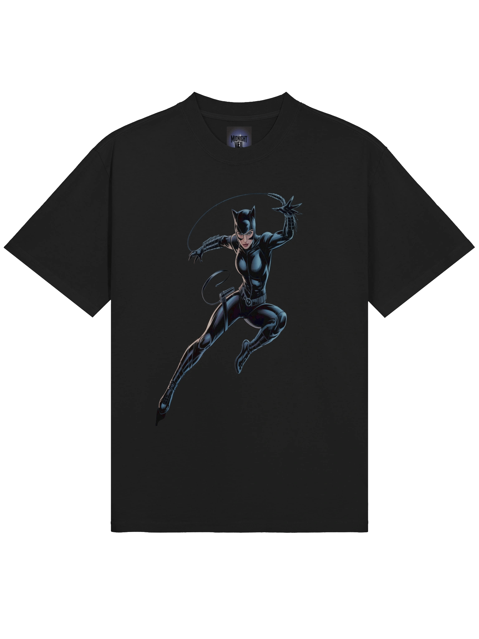 Whip's Fury: Catwoman's Midnight Leap Oversized Faded T-Shirt product image (5)