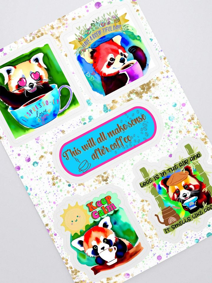 Cute Red Panda Coffee 5 Piece Sticker Sheet product image (2)