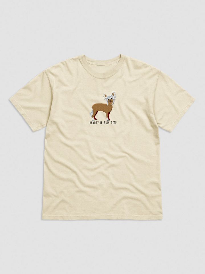 Beauty Is Skin Deep T-Shirt(Embroidered) of a Chinese Crested Dog(Tan) product image (41)