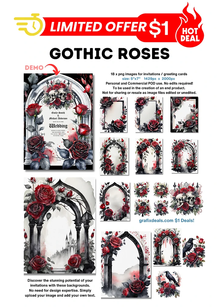 Gothic Red Black Rose Invitation Backgrounds Bundle product image (1)