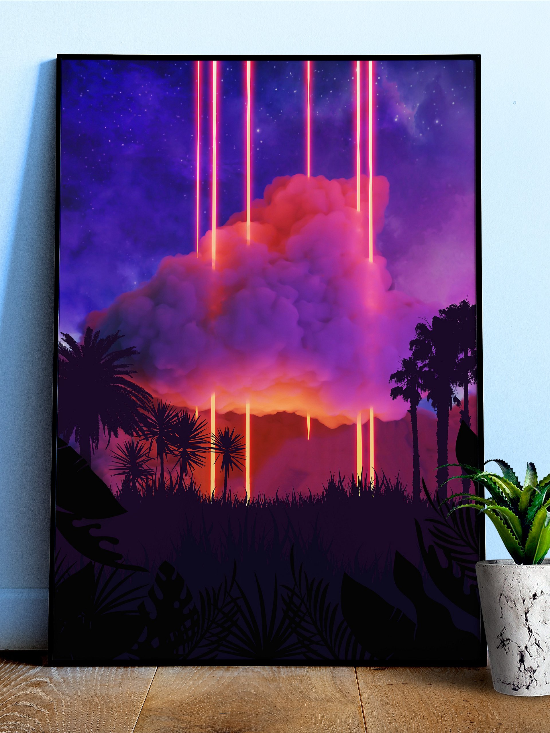 Neon palms landscape: Cloud [synthwave/vaporwave/cyberpunk] — Aesthetic retrowave poster product image (1)