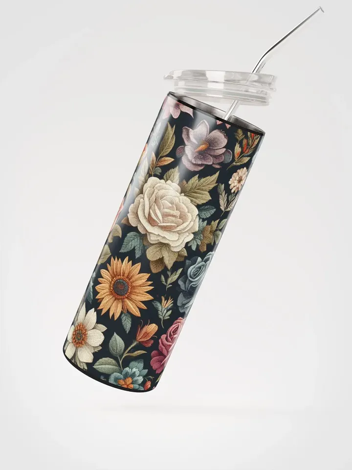 Floral Embroidered Stainless Steel Tumbler - Sustainable Elegance product image (2)