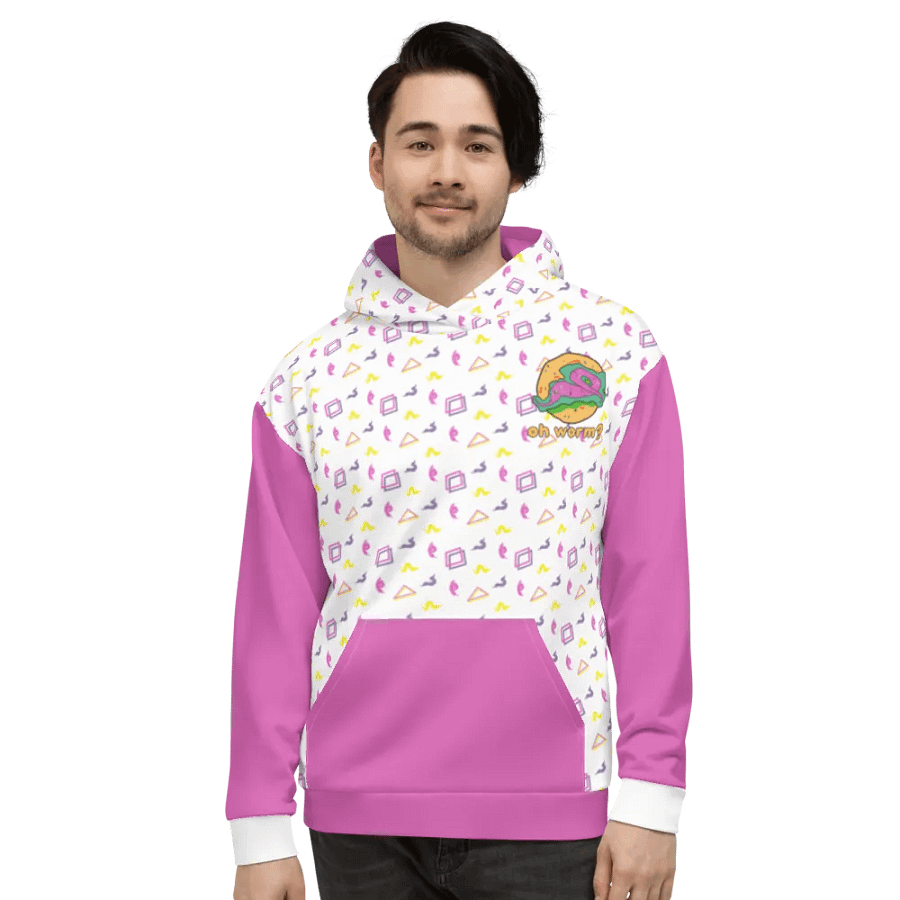 Oh Worm pink & white eco hoodie product image (4)