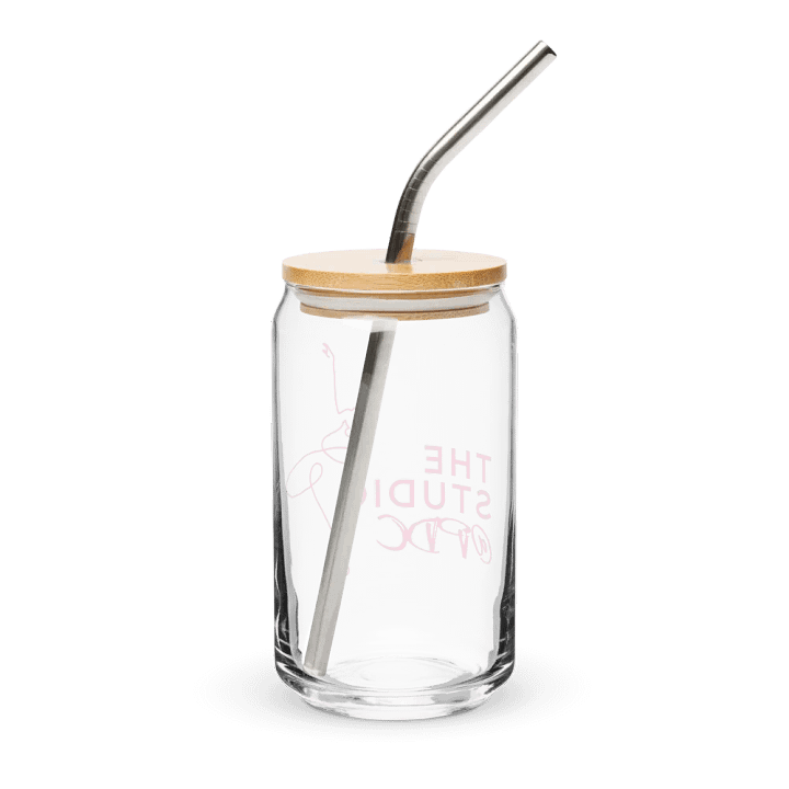 Can Shaped Glass with Lid and Straw | Pink Studio Logo product image (2)