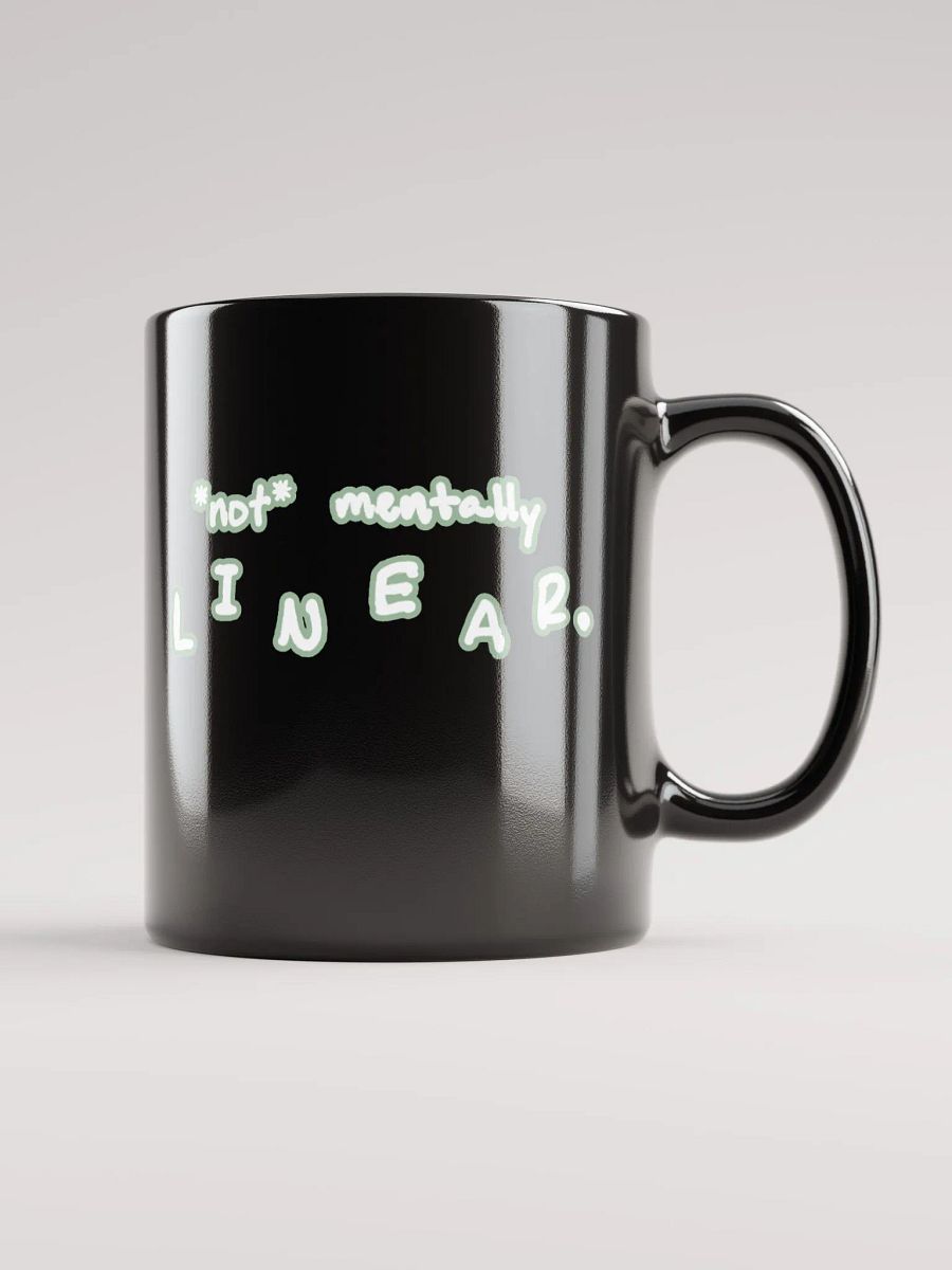 *not* mentally linear (lined design, #96B697) glossy black mug product image (11)