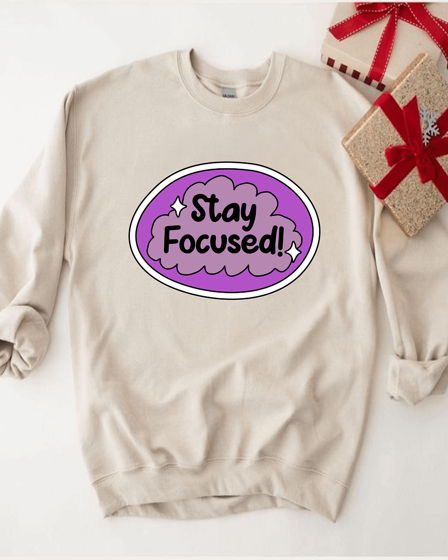 Plus Size Stay Focused! Printed Classic Crewneck Long Sleeve Pullover product image (1)