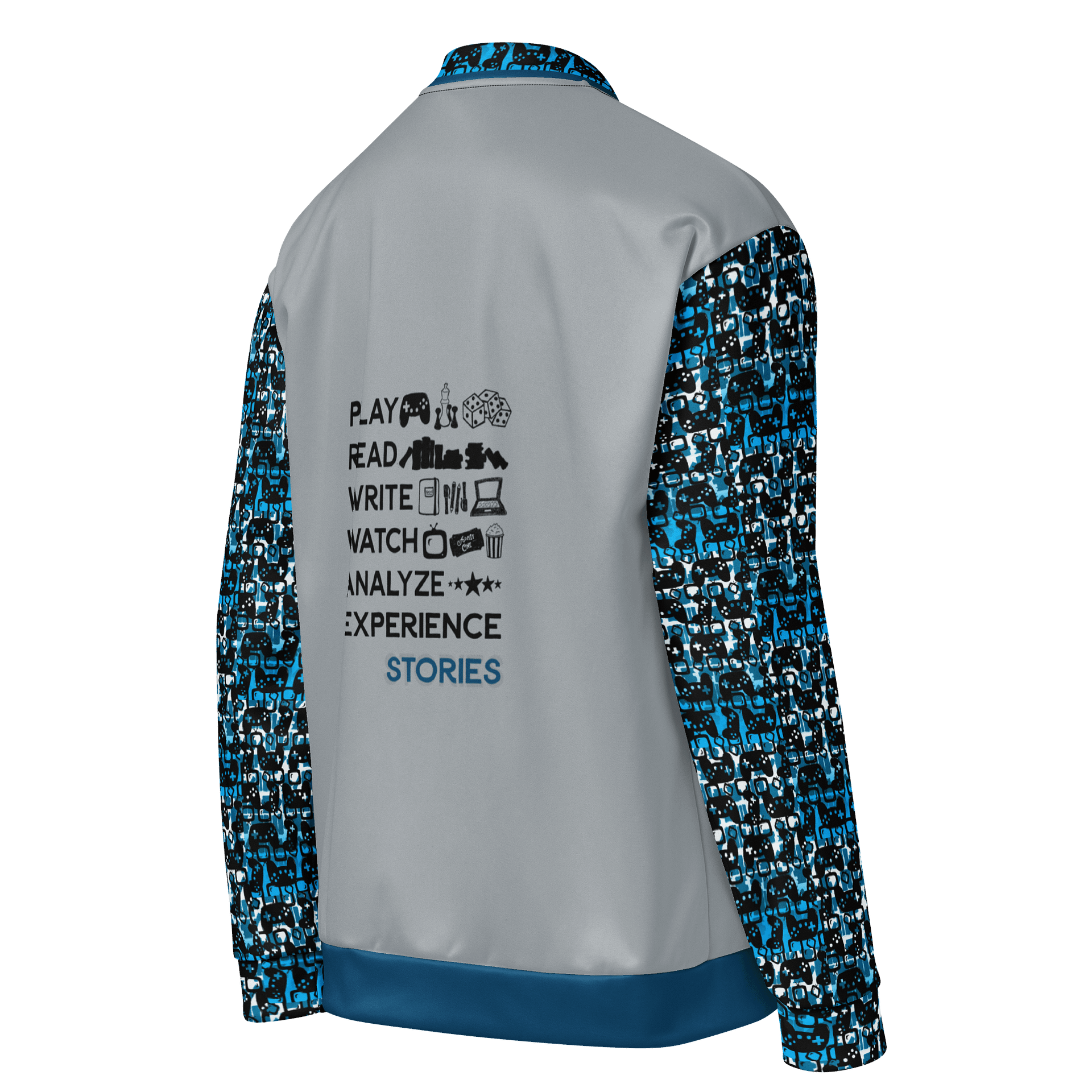 Experience Stories Unisex Bomber Jacket (Blue, Gray, and Black) product image (4)