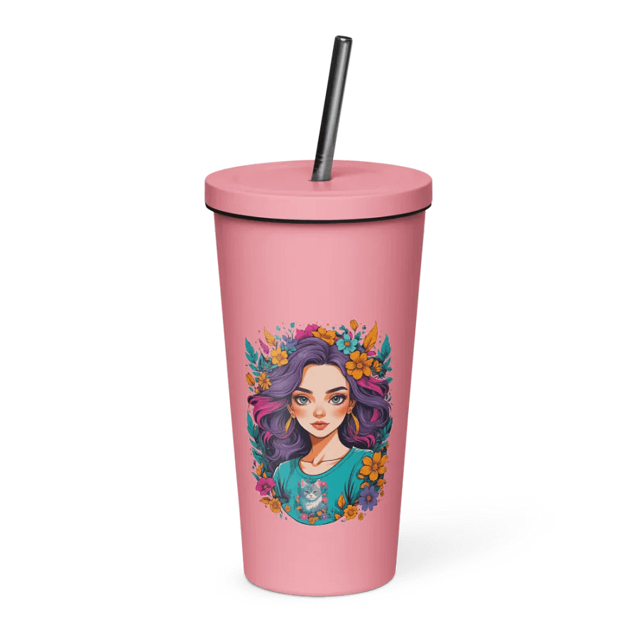 Bloomcore Flower Girl 20 oz Tumbler Cup - Pink - Insulated Tumbler with a Straw - v2 product image (1)