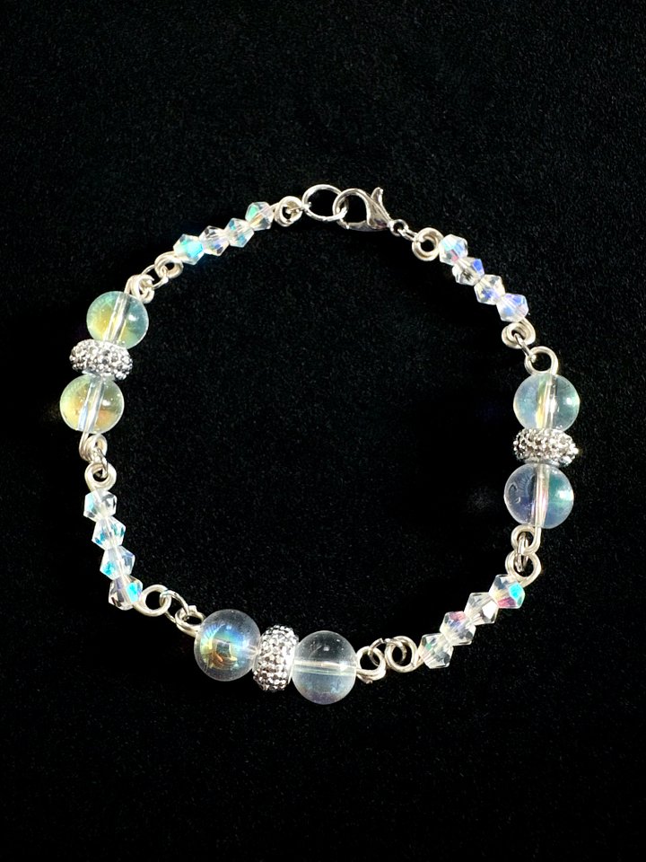 MFD-00279 | Iridescent Glass Bubble Beads Bracelet | Wire Wrapped Links | by Monique Faella Designs™ product image (1)