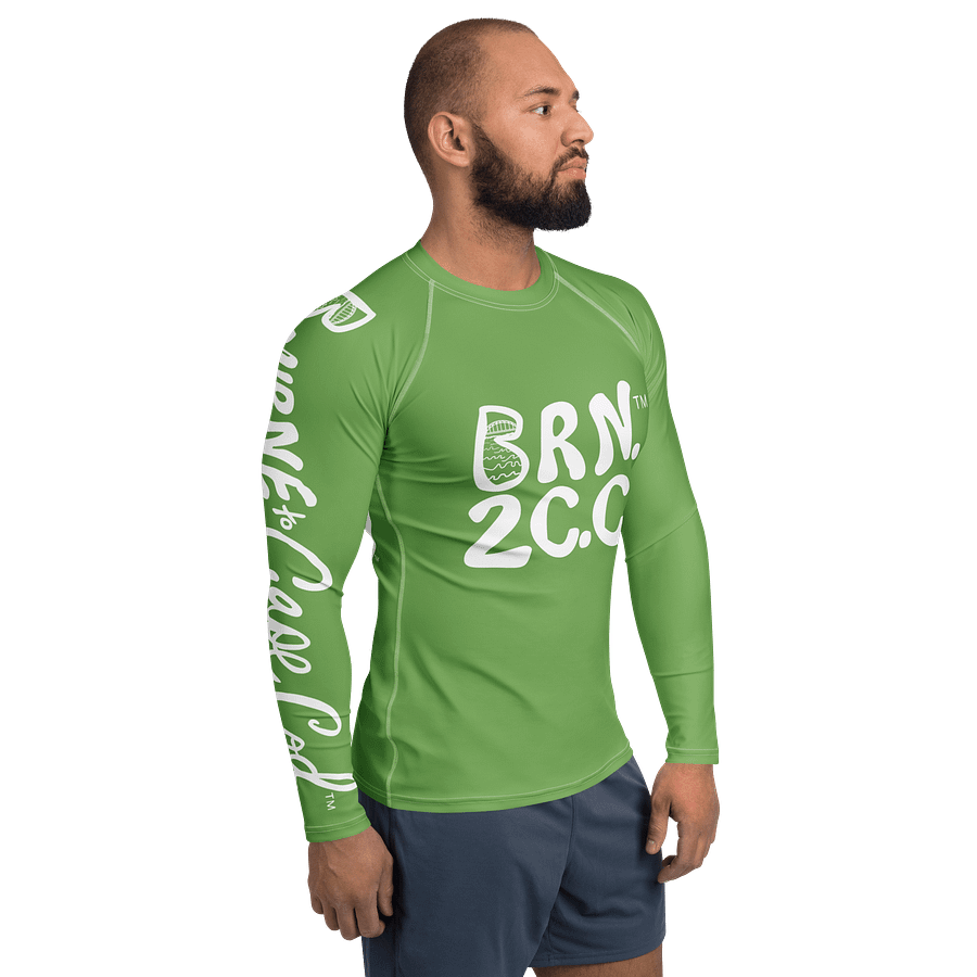 BRN.2C.C.™ /BOURNE to Cape Cod™ | Men’s Long Sleeve Rash Guard | UPF 50+ Active Coastal Shirt | White Logos on Green product image (6)