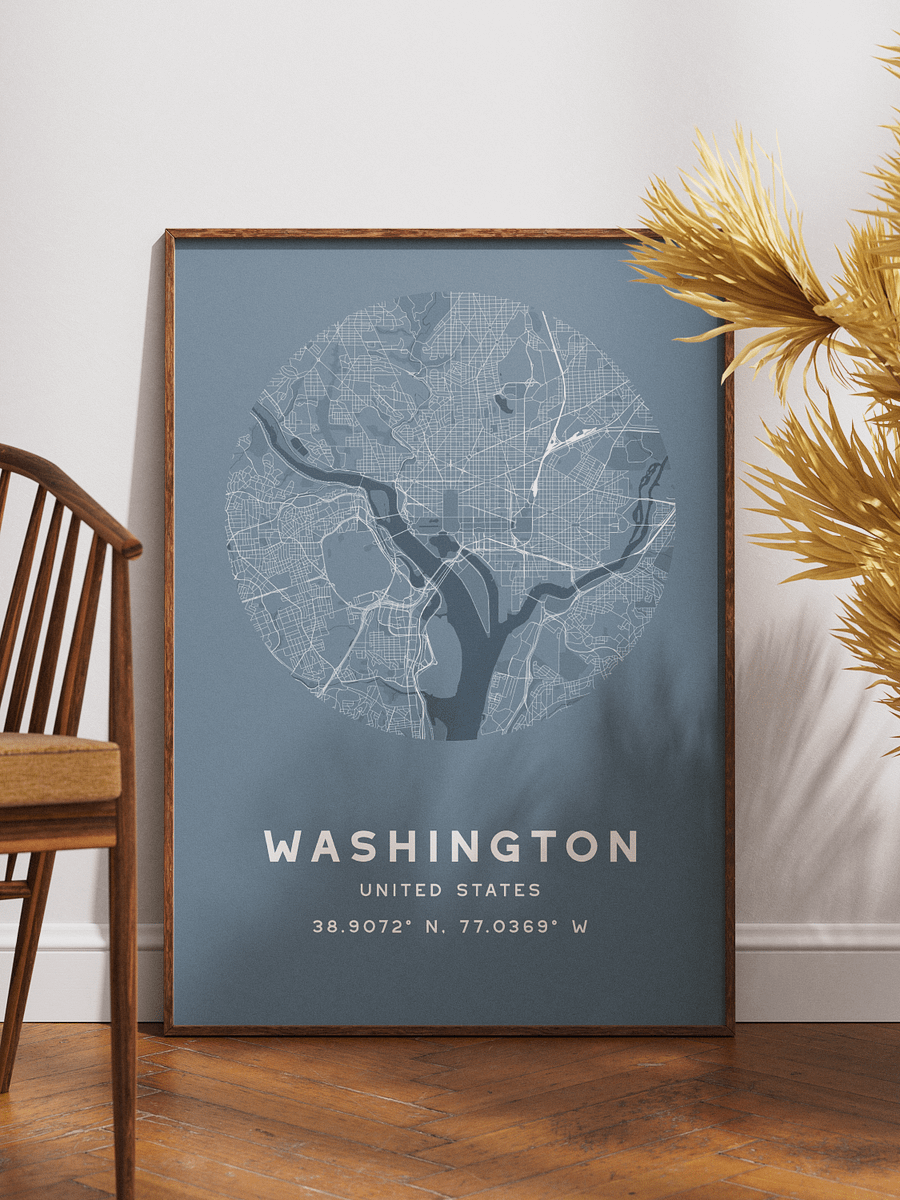 Washington Street Map Poster – Blue Minimalist Circular City Art product image (1)