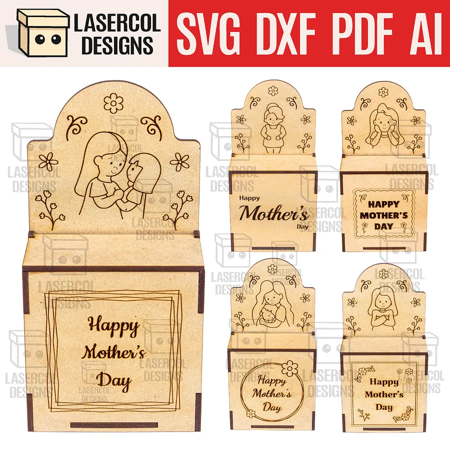 Mother's Day Gift Boxes (3 Sizes, 5 Styles) - Laser Cut Files product image (1)