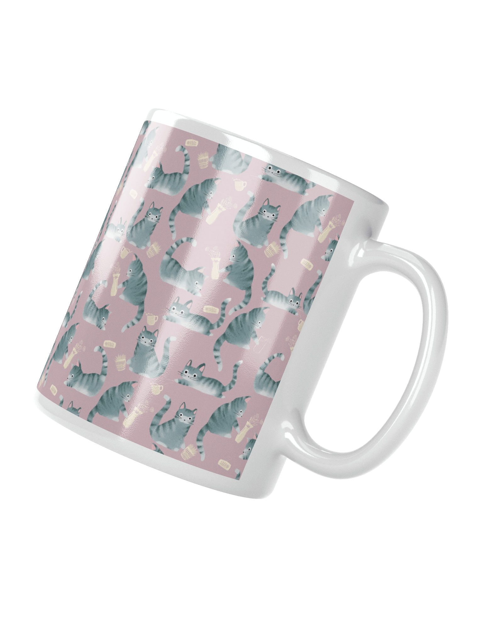 Bad Grey Tabby Cats Knocking Stuff Over Coffee Mug, Pink product image (2)