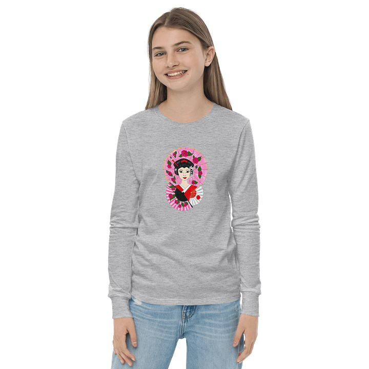 Japanese Geisha (art by Dina R.) akril painting picture - Youth Long Sleeve T-Shirt product image (9)