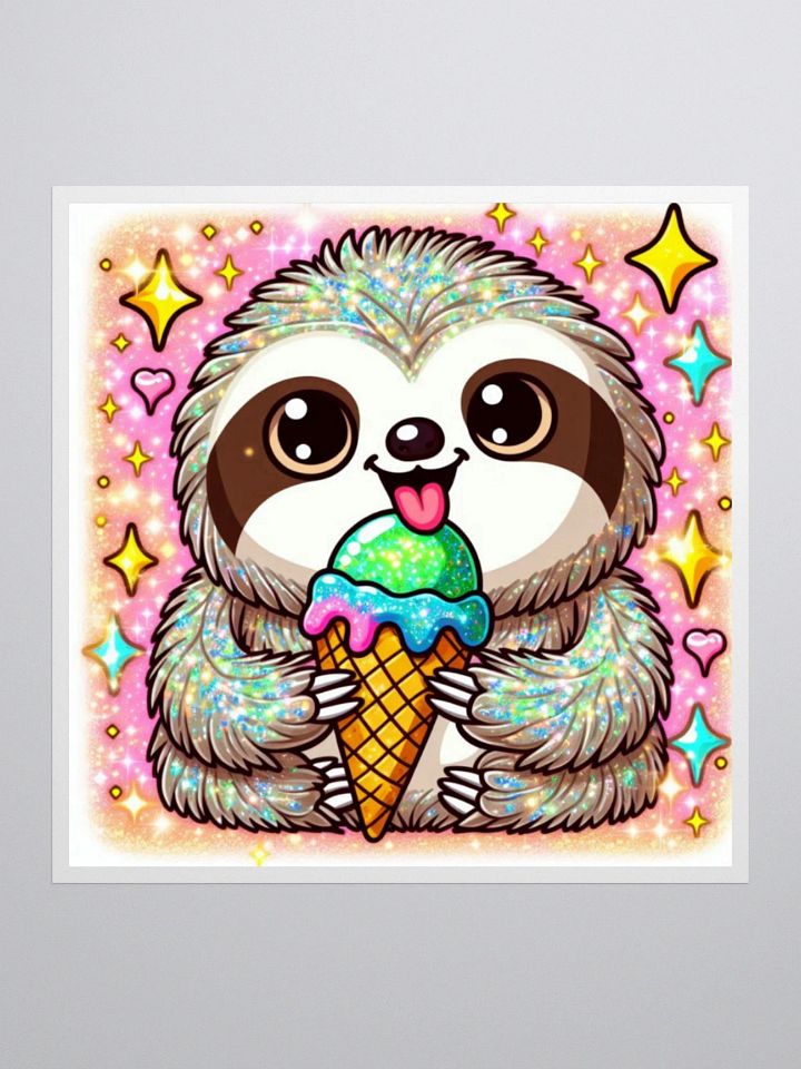 Glittery Ice Cream Sloth Sticker – Adorable 3" Kawaii Sloth Art for Notebooks, Laptops & More product image (1)