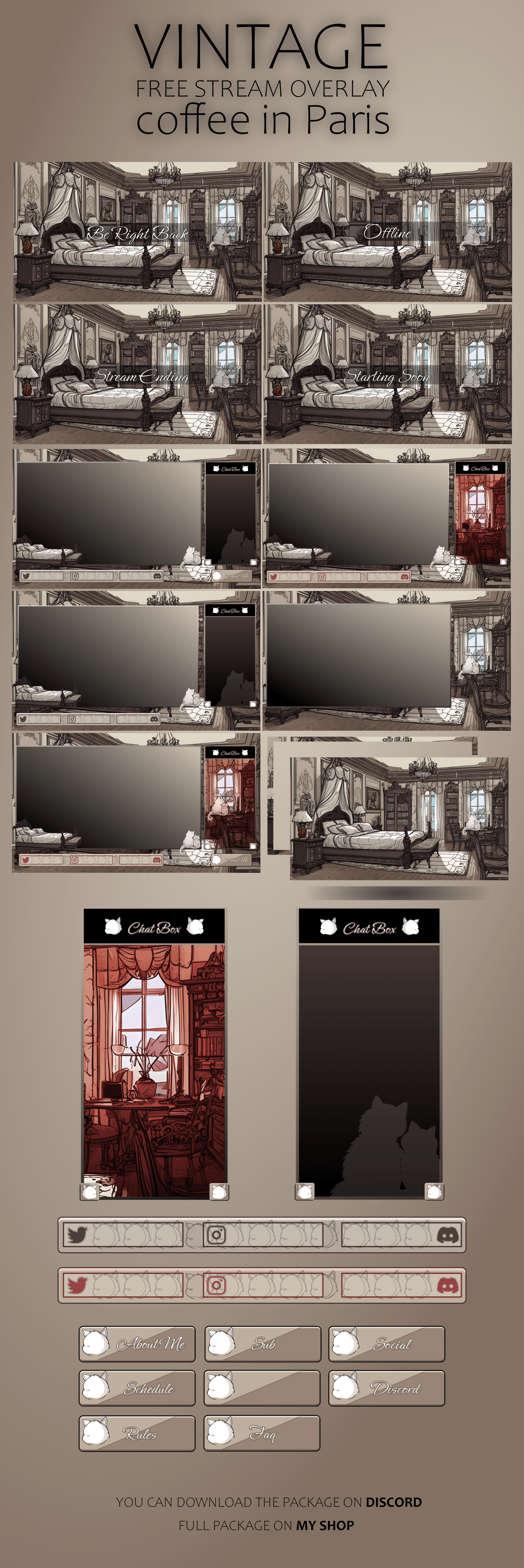 VINTAGE Stream OVERLAY PACK, Aesthetic overlay pack, Vintage gaming room overlay pack, Animated twitch overlay, Vintage Stream pack product image (2)
