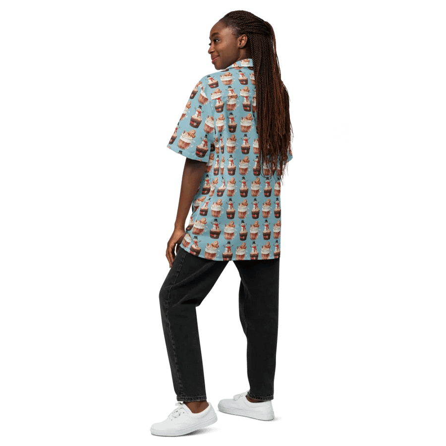 Xmas tea time gingerbread man latte cupcake Unisex Hawaiian Shirt product image (12)