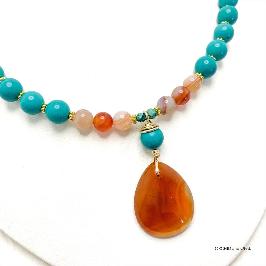 Carnelian, Turquoise, and Agate Necklace and Earrings Set product image (3)