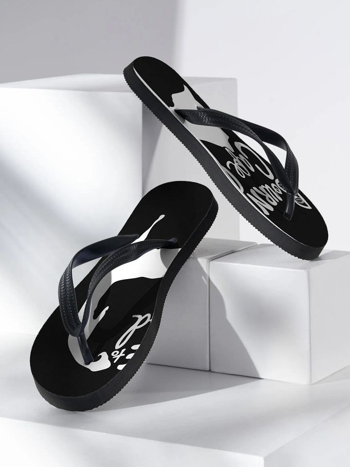 BOURNE to Flip Flop™ | Cape Cod Vibes for Your Soles | Logo Spread Sandals | White Logo on Black product image (2)