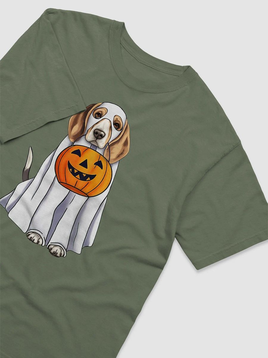 Beagle Halloween Tee | Funny Fall & Halloween Beagle Wearing a Ghost Costume with Pumpkin Basket product image (3)