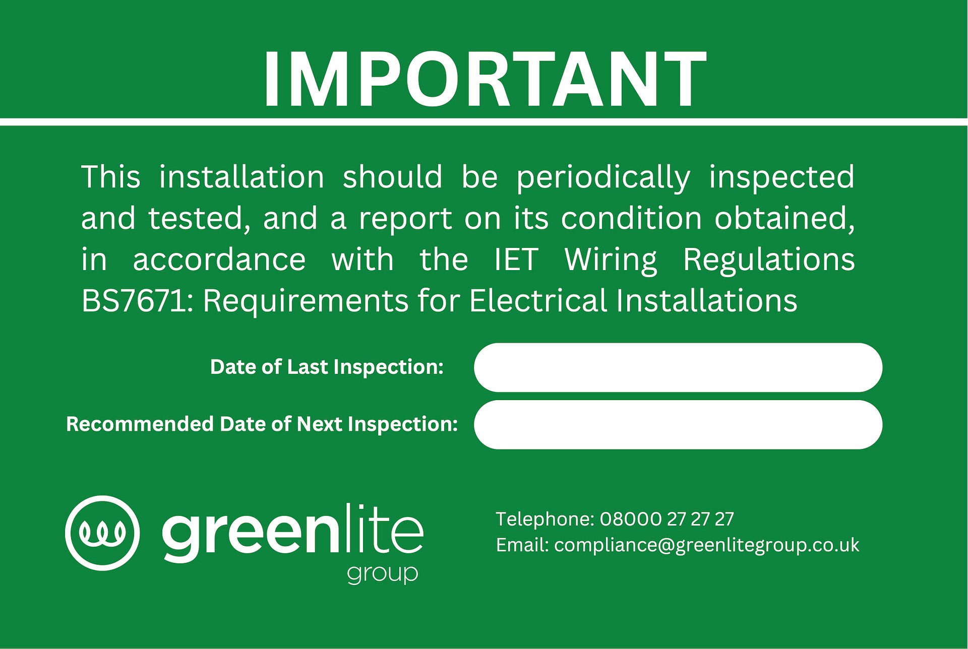 Greenlite Branded EICR Labels product image (1)