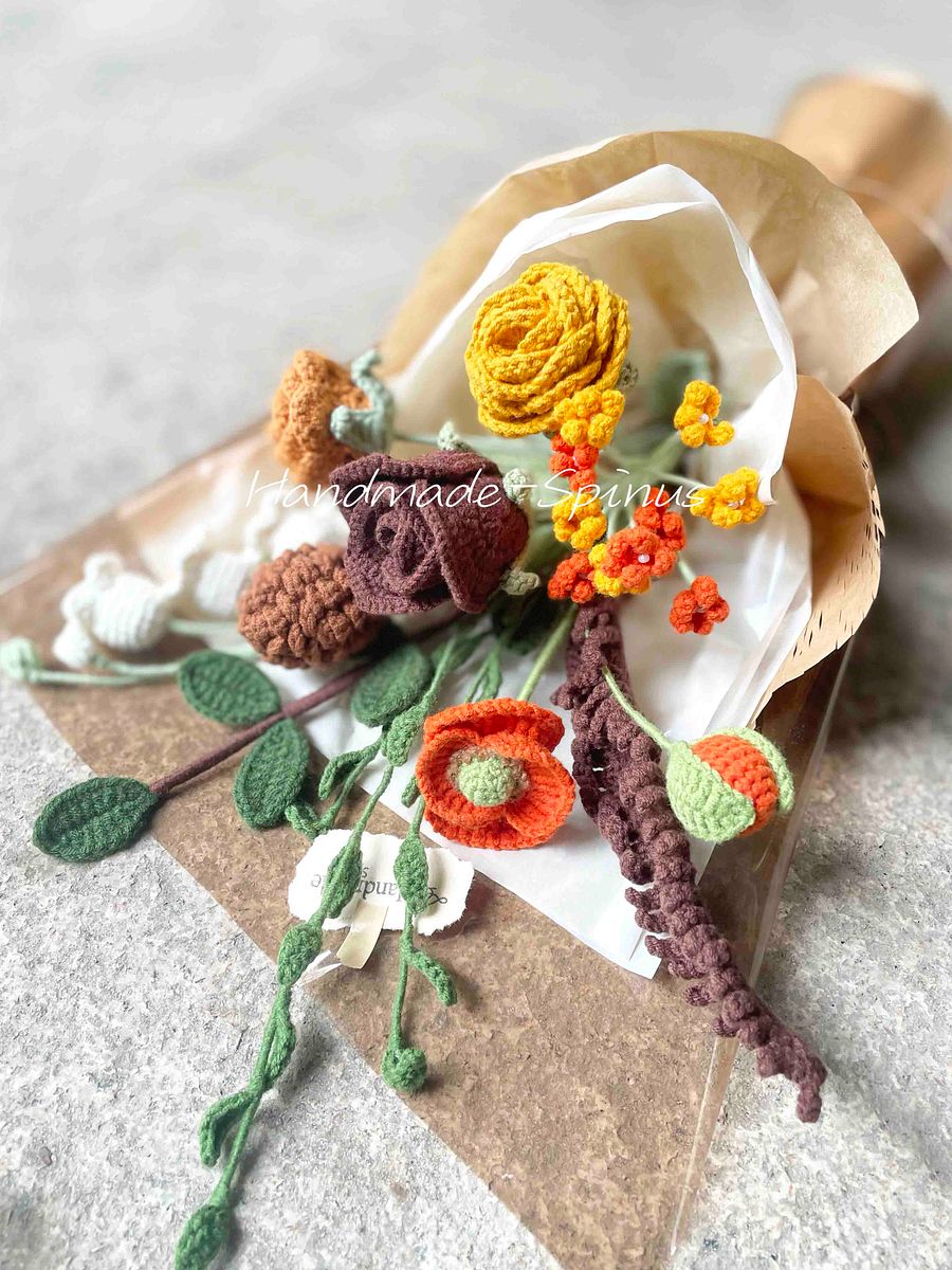 Brown Orange Autumn Charm Crochet Knit Bouquet product image (10)