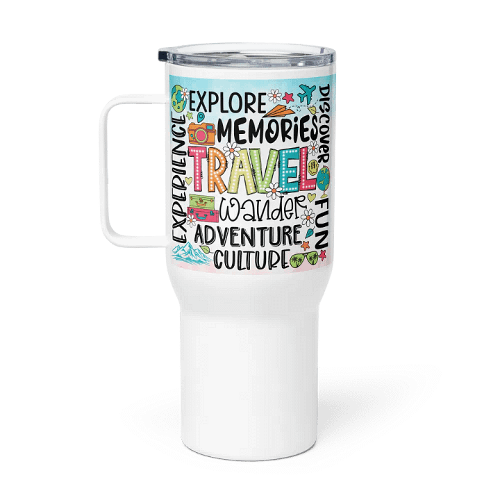 Holiday Vacation Quotes Colorful Tumbler Travel Mug with Handle product image (1)