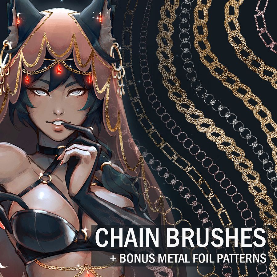 CHAIN BRUSHES + BONUS METALLIC FOIL PATTERNS FOR PHOTOSHOP product image (1)
