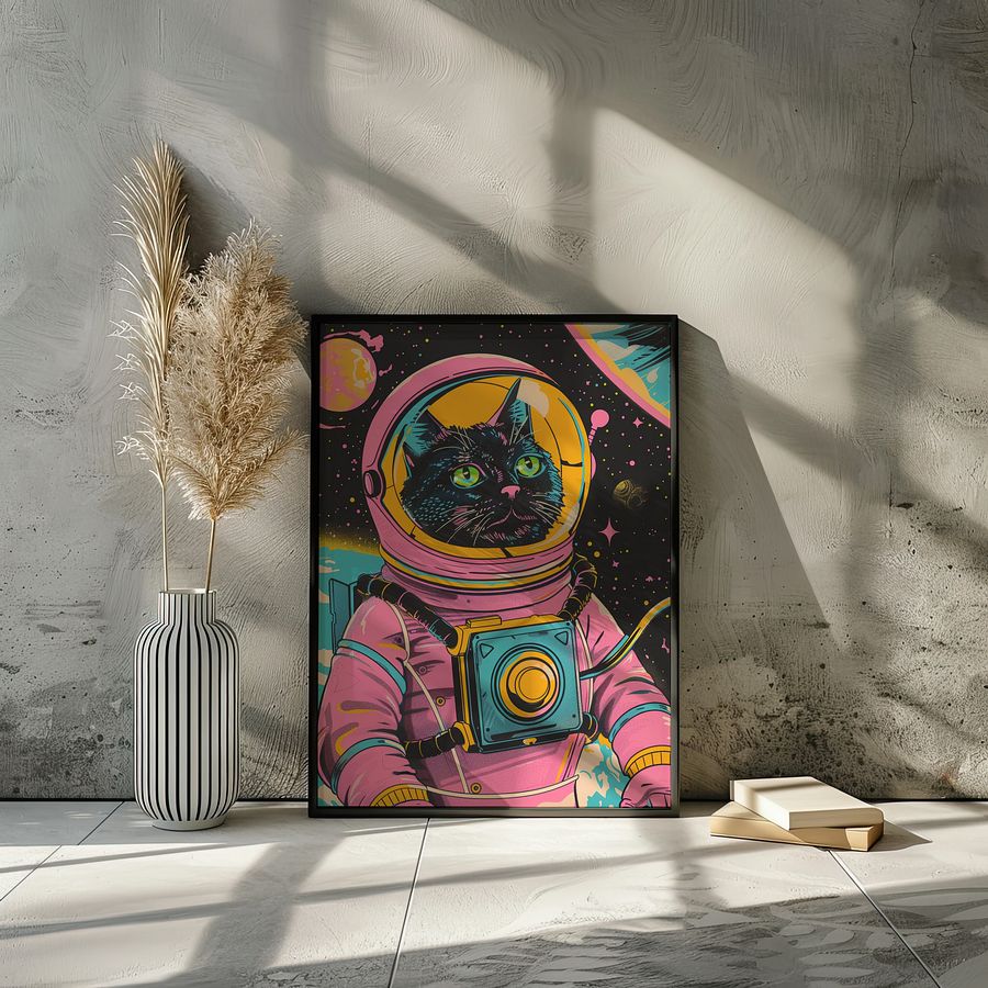 Astronaut Cat in Space Retro Wall Art Print product image (28)