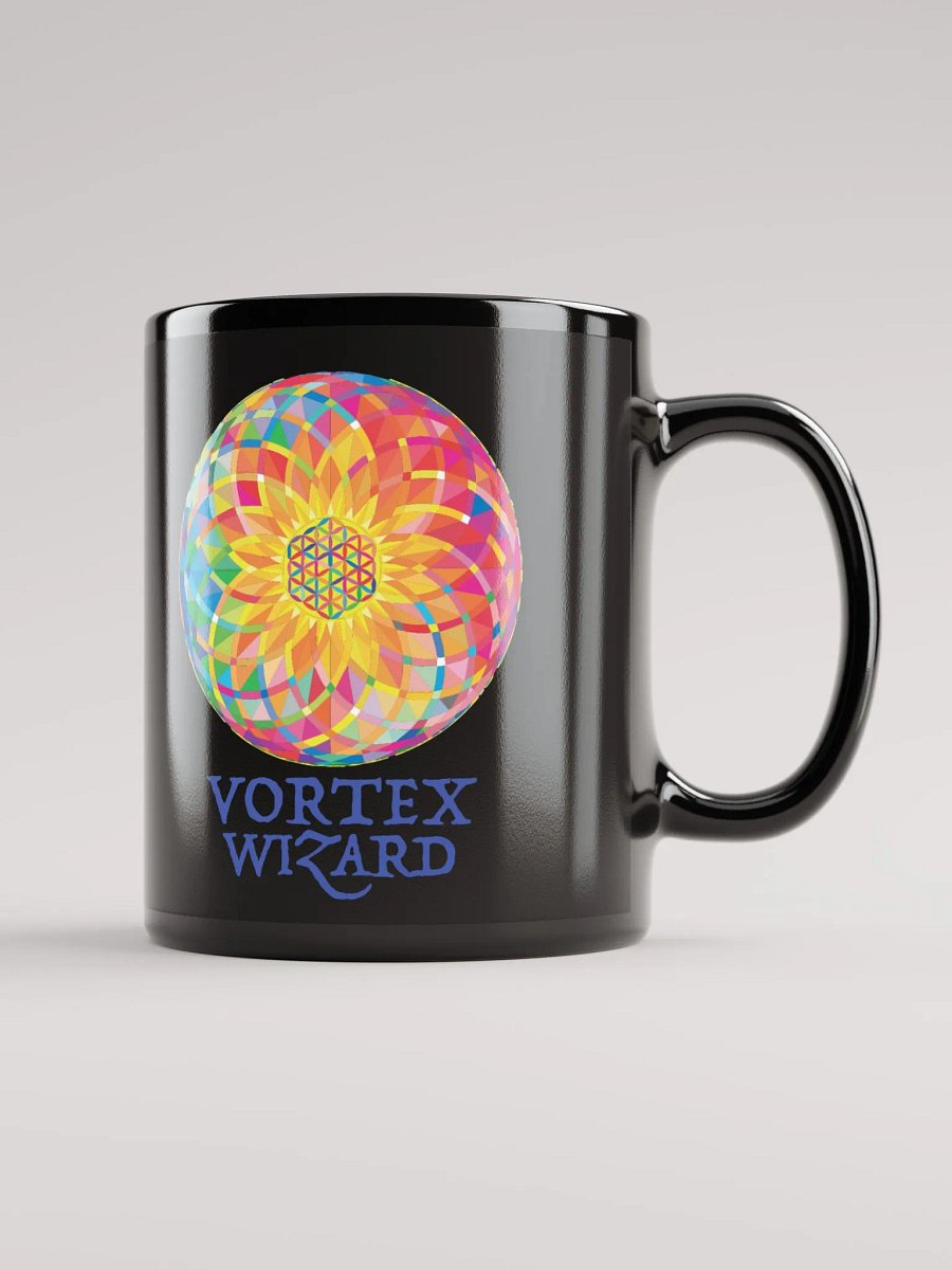 SACRED GEOMETRY VORTEX WIZARD • black ceramic mug product image (1)