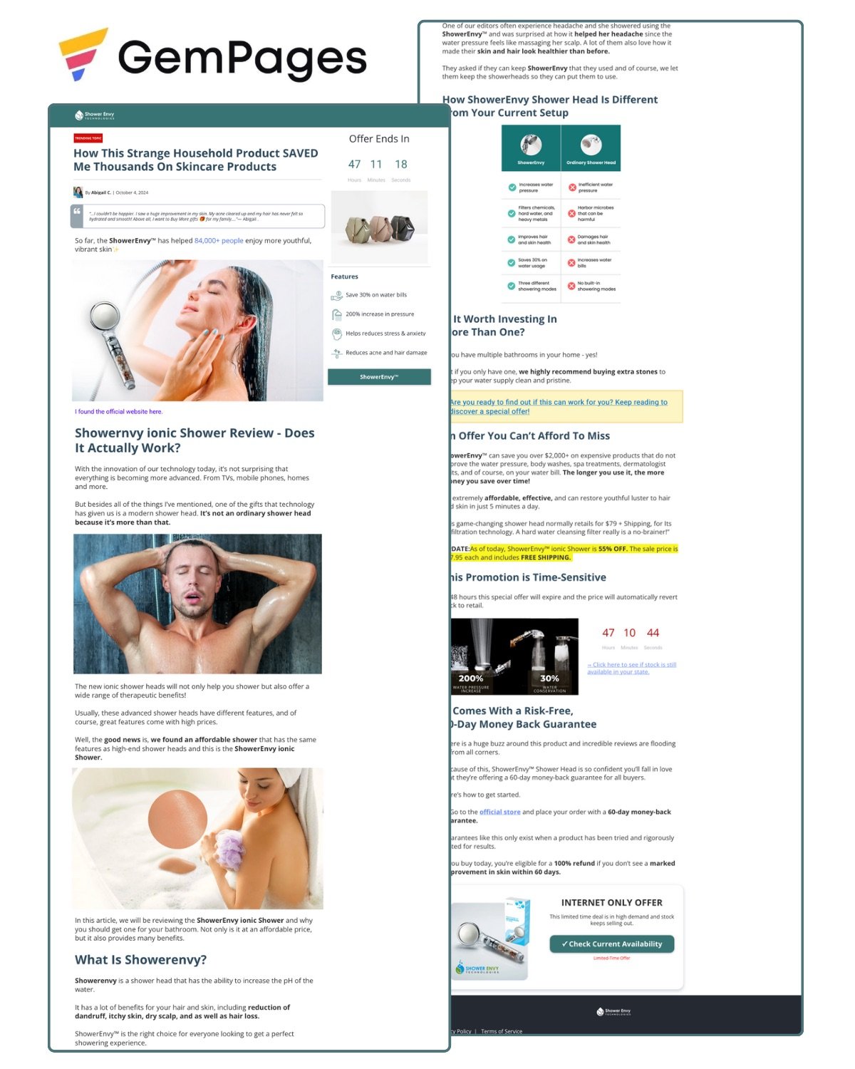ShowerEnvy Advertorial Page | GemPages product image (1)