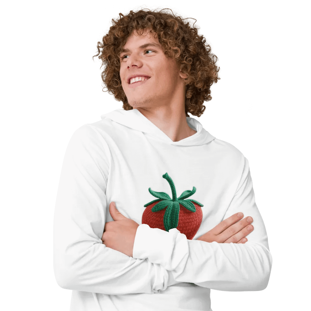 CozyAvocado White Unisex Hooded Long Sleeve Tee Strawberry #01 product image (5)