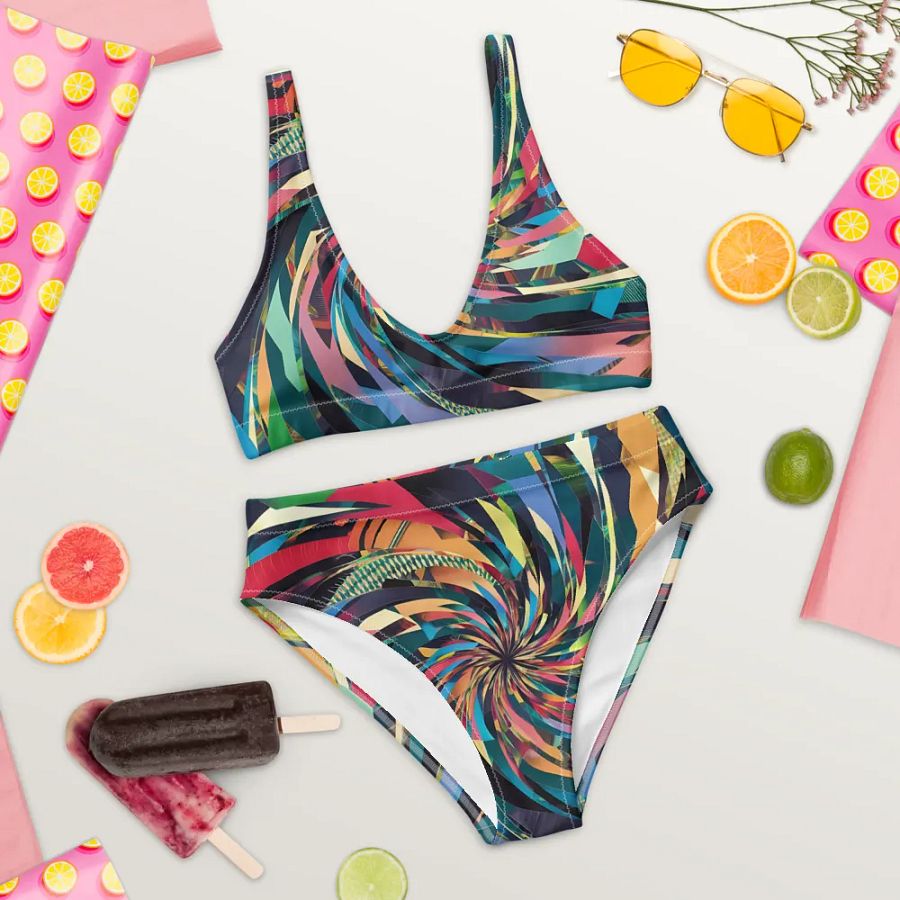 Abstract Lithographic Pattern Design High Waisted Bikini - V11 product image (9)