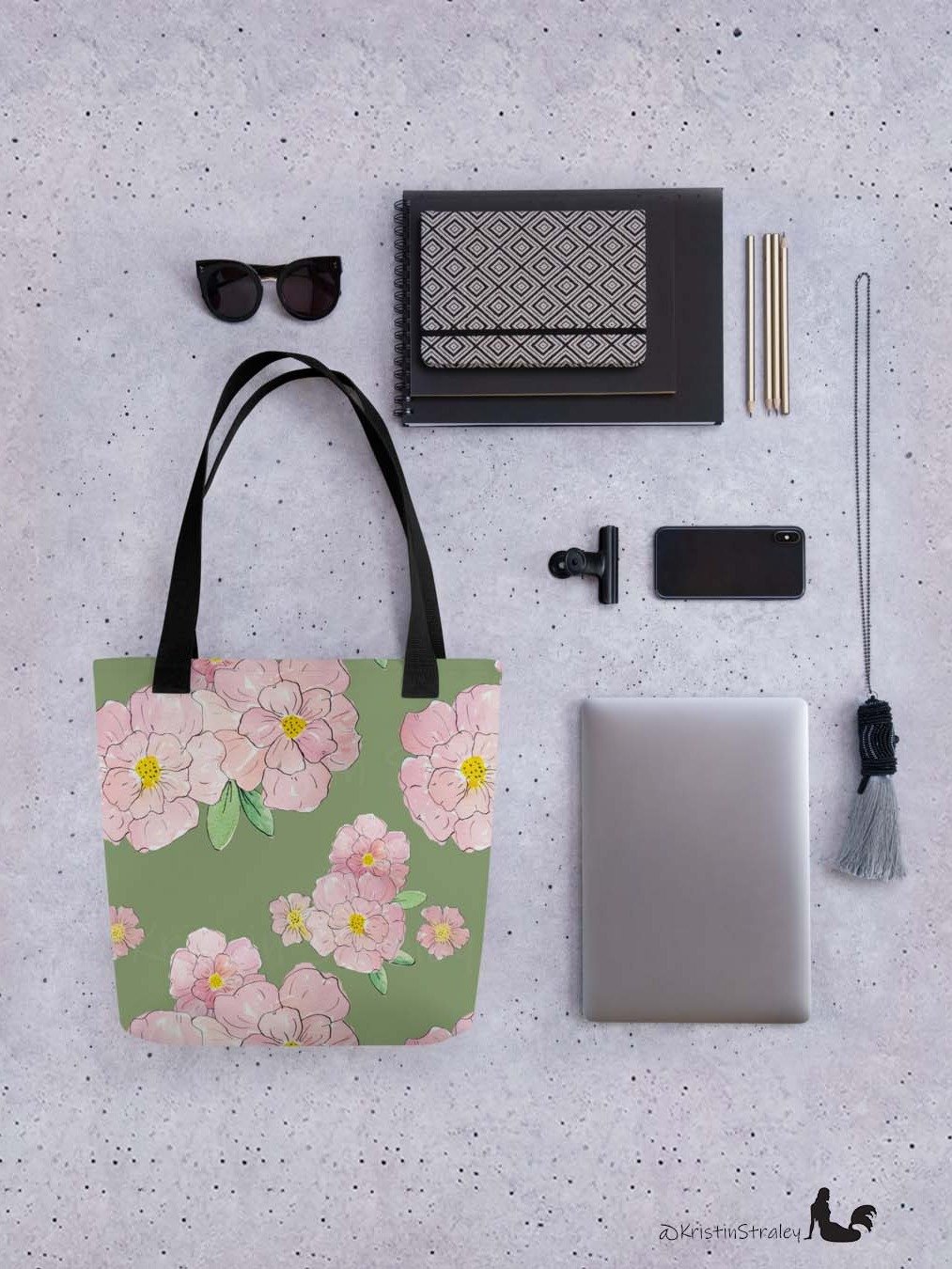 Gingham Blossoms - Lg Pink Flowers on Green product image (4)
