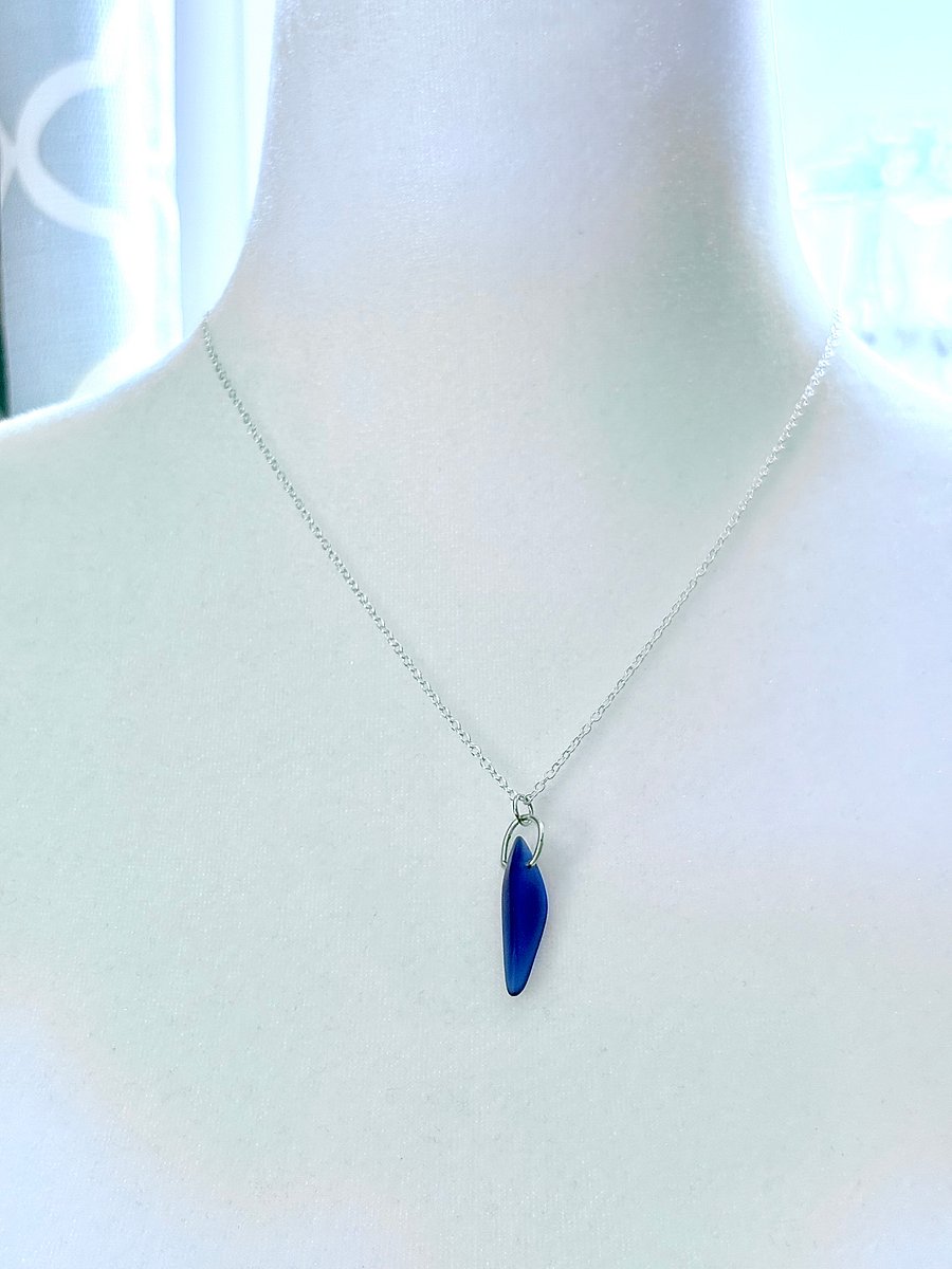 Ultramarine Blue Sea Glass Pendant Necklace | Handmade Coastal Charm Jewelry by Monique Faella Designs™ | MFD-00039 product image (1)