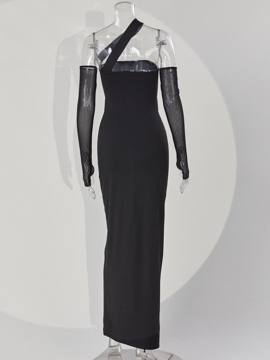 Wholesale high quality slight stretch solid slim hollow sexy maxi dress (with sleeves) product image (7)