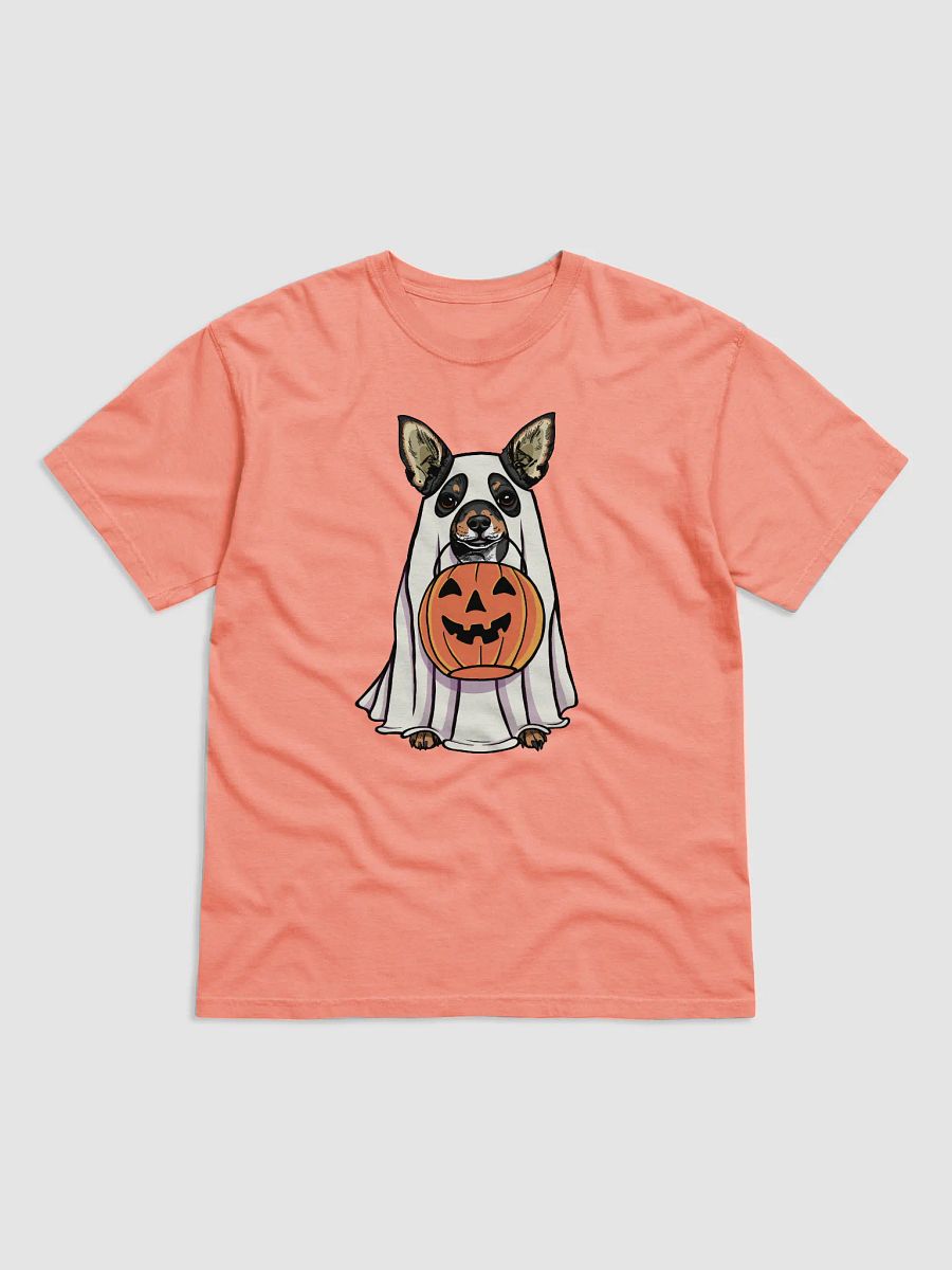 Funny Halloween Chihuahua(Tricolor) T-Shirt | Funny Chihuahua Wearing a Ghost Costume and Holding a Pumpkin Basket product image (18)