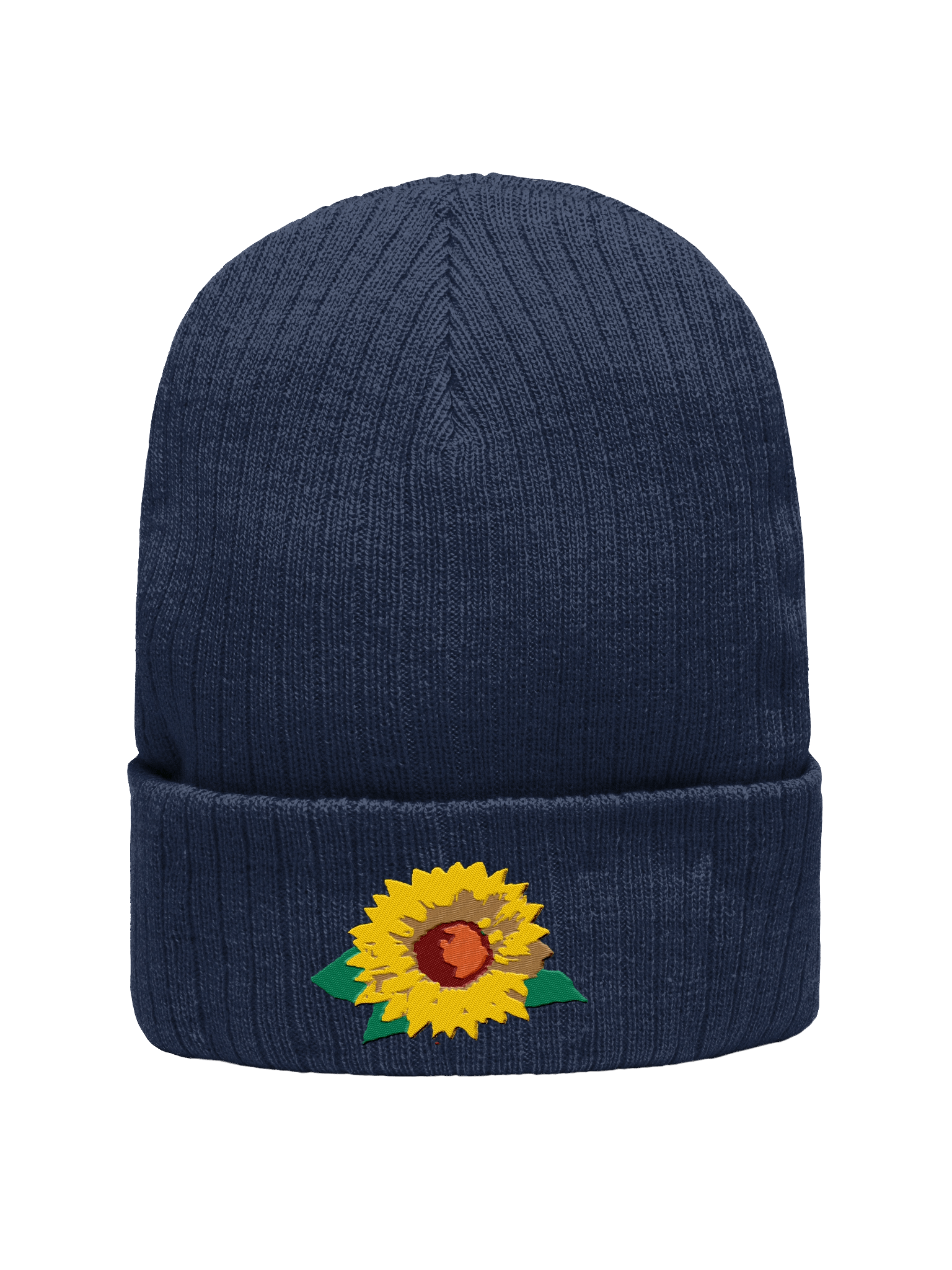 Eco-Friendly Sunflower Embroidered Ribbed Knit Beanie product image (3)